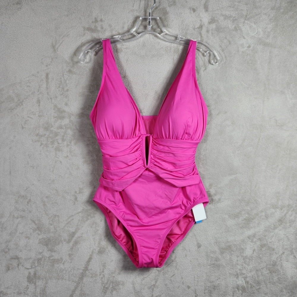 Bleu Rod Beattie One Piece Swimsuit Women 18W Pink Bling Ruched Keyhole Vacation - Picture 2 of 9